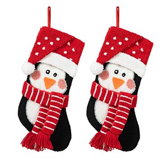 Glitzhome 2 Pack 3D Christmas Stocking, 19" L Oversize Handmade Hooked Stocking