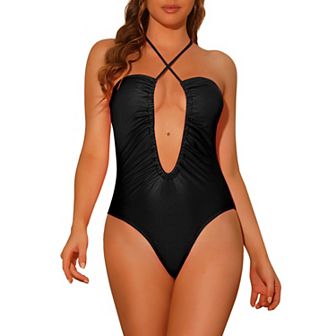 Women's Cutout Crisscross Drawstring Swimsuit Plunge One-piece Bathing Suit