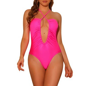 Women's Cutout Crisscross Drawstring Swimsuit Plunge One-piece Bathing Suit