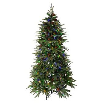 Glitzhome 6ft Pre-Lit Green Fir Slim Artificial Christmas Tree, Remote Controller