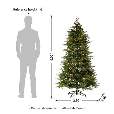 Glitzhome 6ft Pre-Lit Green Fir Slim Artificial Christmas Tree, Remote Controller