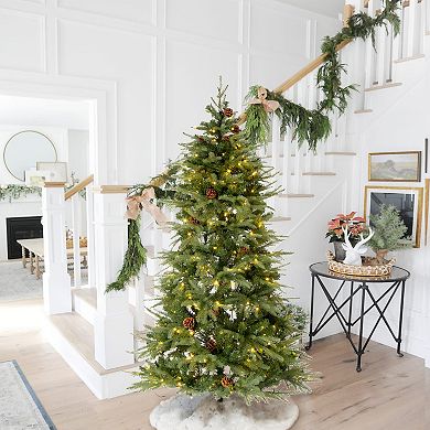 Glitzhome 6ft Pre-Lit Green Fir Slim Artificial Christmas Tree, Remote Controller