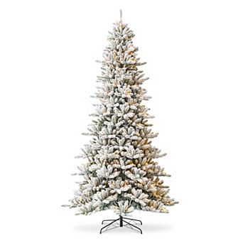 Glitzhome 10ft Pre-Lit Artificial Christmas Tree, Flocked Full-size Fir Decorative Tree