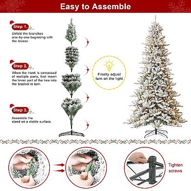 Glitzhome 10ft Pre-Lit Artificial Christmas Tree, Flocked Full-size Fir Decorative Tree