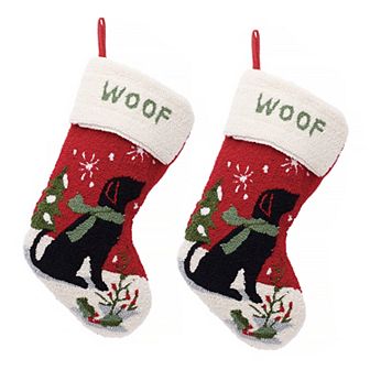 Glitzhome 19" L Handmade Hooked Christmas Stocking for Family Holiday Season Party Decor