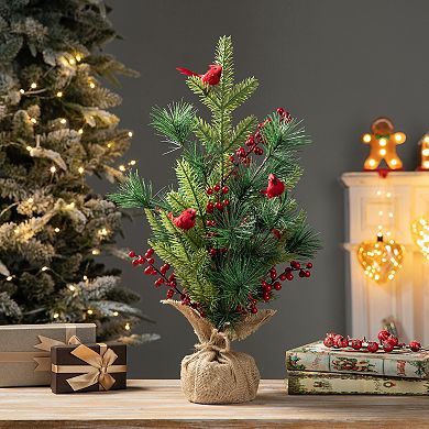 Glitzhome 20'H Christmas Cardinal Table Tree, Decorative Cardinal Table Centerpiece
