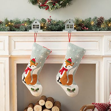 Glitzhome 19 Inch Handmade Christmas Stocking, Oversize Hooked Xmas Hanging Stocking