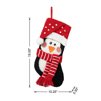 Glitzhome 19" L 3D Handmade Christmas Stocking, Oversize Hooked Xmas Fireplace Hanging Stockings