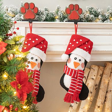 Glitzhome 19" L 3D Handmade Christmas Stocking, Oversize Hooked Xmas Fireplace Hanging Stockings