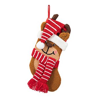 Glitzhome 19" L 3D Handmade Christmas Stocking, Oversize Hooked Xmas Fireplace Hanging Stockings