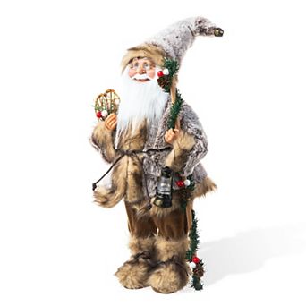 Glitzhome 18"h Faux Fur Santa Figurine