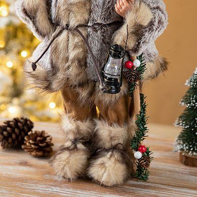 Glitzhome 18"h Faux Fur Santa Figurine