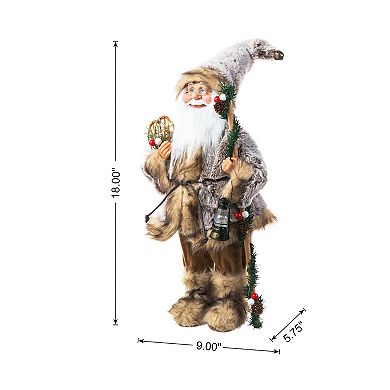Glitzhome 18"h Faux Fur Santa Figurine