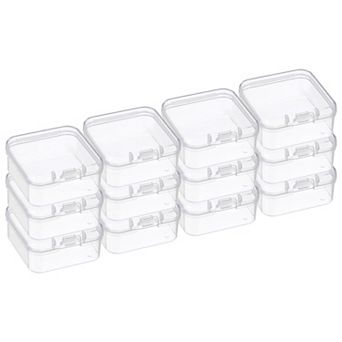 12 Pack 1.8x1.8x1 Inch Plastic Clear Storage Box With Hinged Lid
