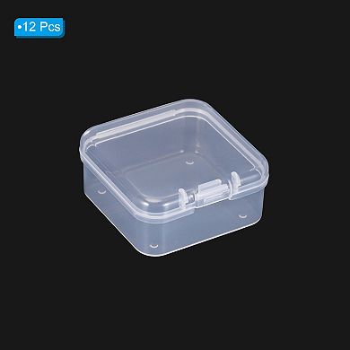 12 Pack 1.8x1.8x1 Inch Plastic Clear Storage Box With Hinged Lid