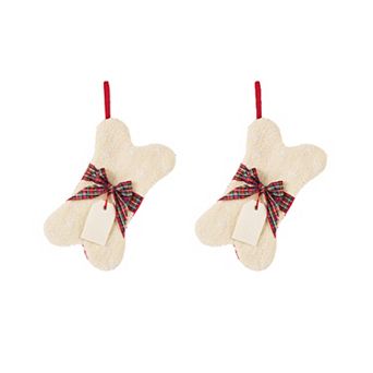 Glitzhome 2 Pack Bone Shape Christmas Stocking, 12.50" L Large Size Hooked Xmas Stocking