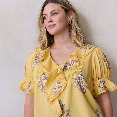 Plus Size LC Lauren Conrad Ruffle Front Pintuck Blouse