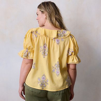 Plus Size LC Lauren Conrad Ruffle Front Pintuck Blouse