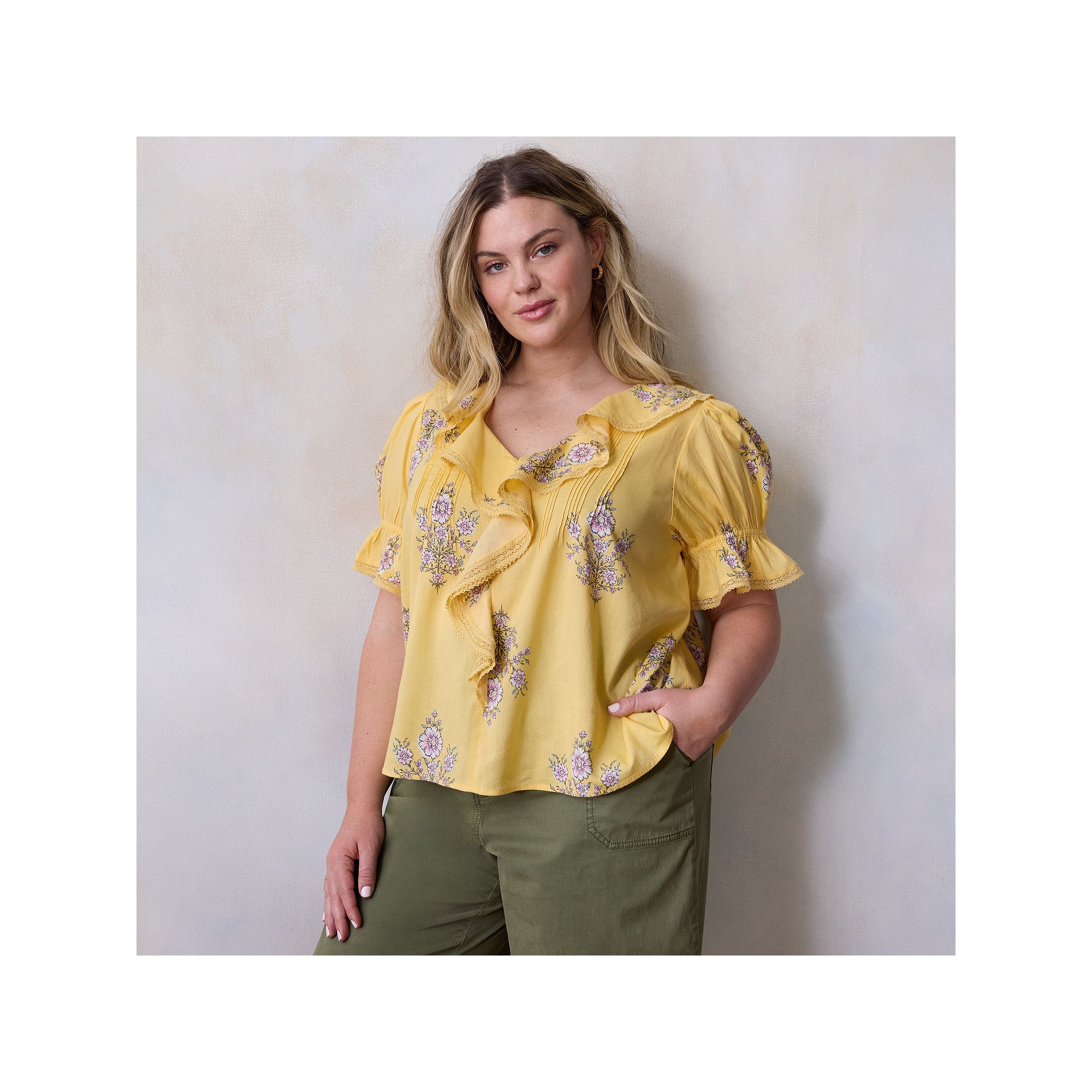 Plus Size LC Lauren Conrad Ruffle Front Pintuck Blouse, Womens, Size: 1XL,