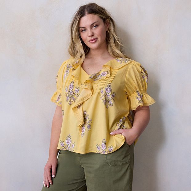 Plus Size LC Lauren Conrad Ruffle Front Pintuck Blouse