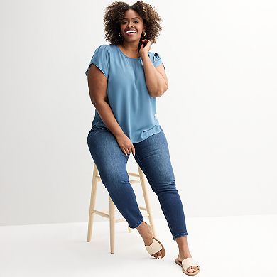 Plus Size Catherine Malandrino Ruffle Cap Button-Down Back Panel Blouse
