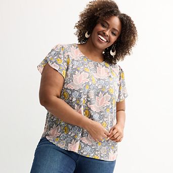 Plus Size Catherine Malandrino Ruffle Cap Button-Down Back Panel Blouse