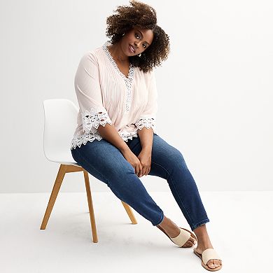 Plus Size Catherine Malandrino Elbow Sleeve V-Neck Button Front Top