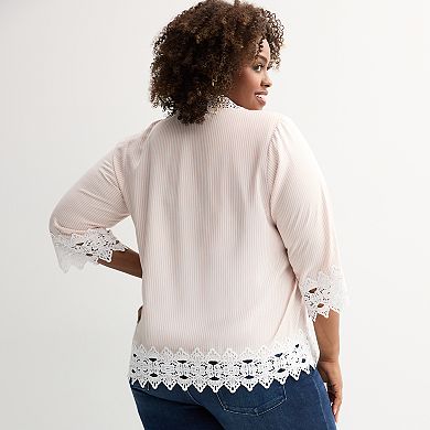 Plus Size Catherine Malandrino Elbow Sleeve V-Neck Button Front Top