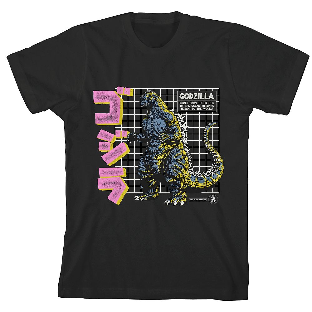Boys 8-20 Godzilla Grid & Kanji Short Sleeve Graphic Tee