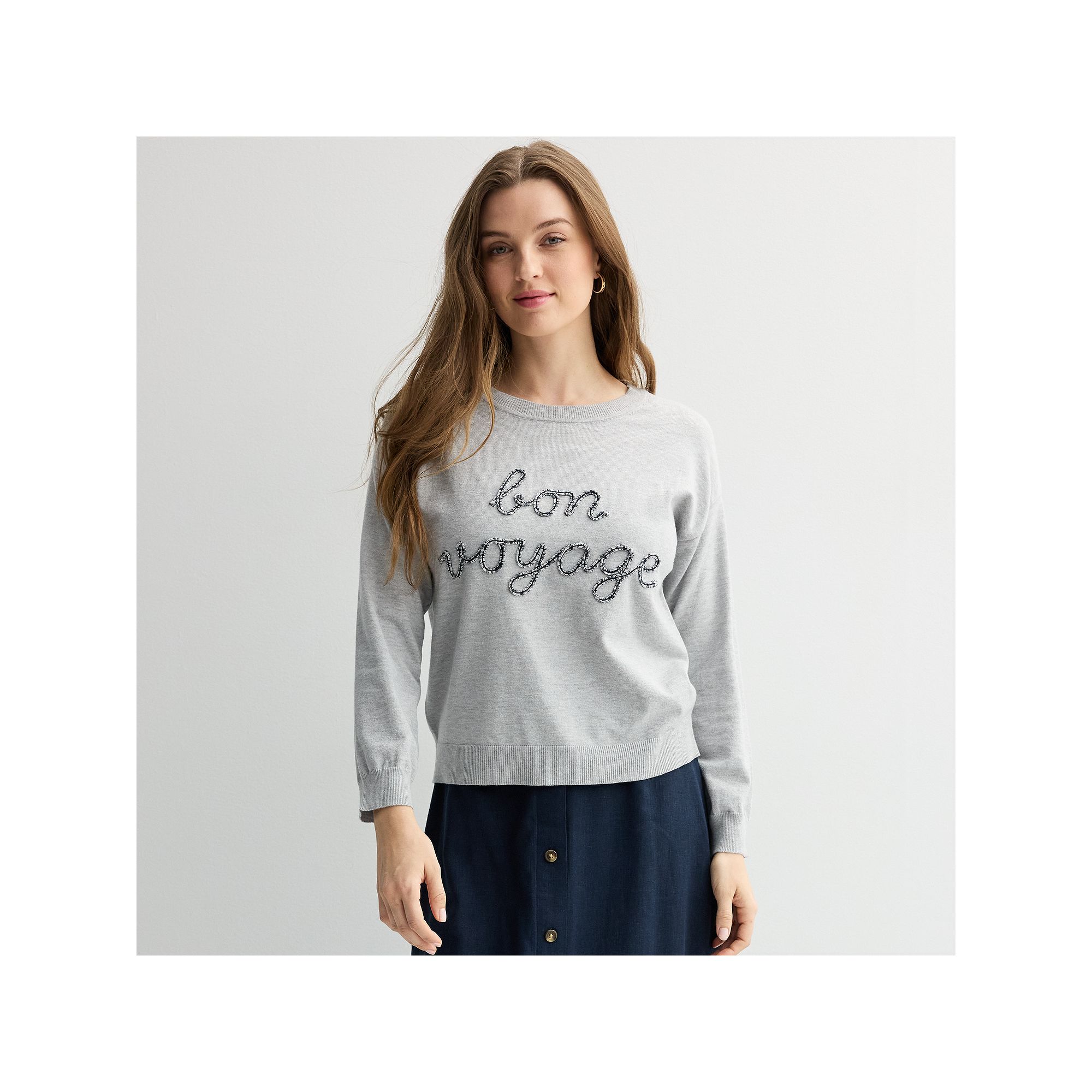 Womens Chelsea & Theodore Bon Voyage Sweatshirt, Size: Small, Gray