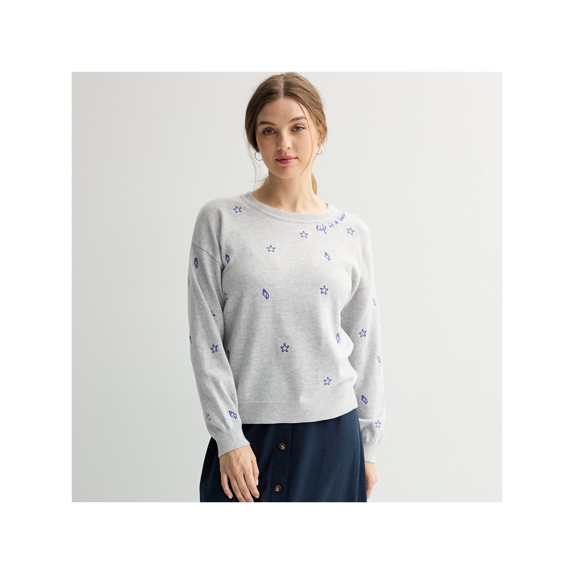 Womens Chelsea & Theodore Life Is A Beach Crewneck Pullover, Size: Sm