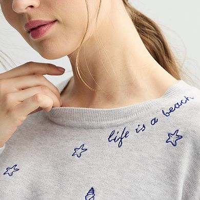 Women's Chelsea & Theodore "Life Is A Beach" Crewneck Pullover
