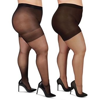 2 Pair Curvy Ultra Sheer Cuban Heel Tights