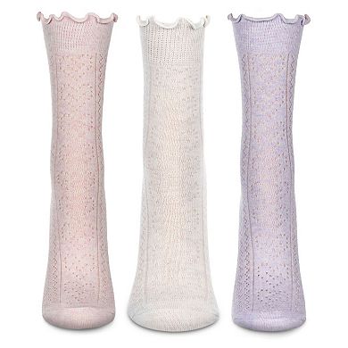 Women's 3 Pair Pack Pointelle Fashion Crew Socks