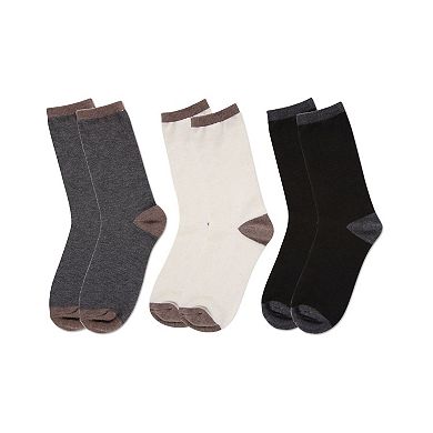 Women's 3 Pair Pack Soft Tipped Flat Knit Cashmere Crew Socks