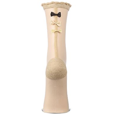 Women's Triple Bow Back Sheer Crew Socks