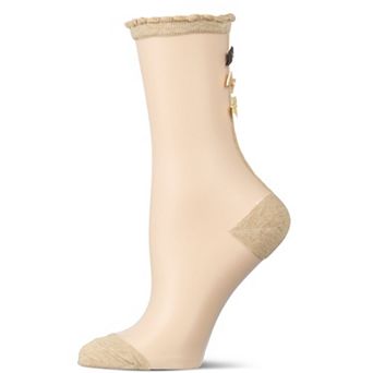 Women's Triple Bow Back Sheer Crew Socks