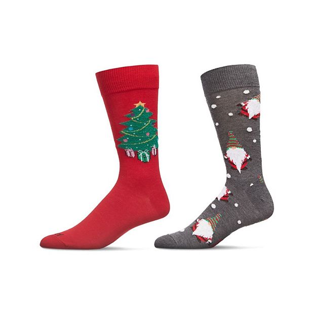 MeMoi Men's Christmas Holiday Pair Novelty Socks, Pack of 2 - Red-Grey - Size 10-13