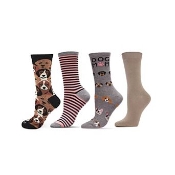 4 Pair Bundle Women's Novelty Crew Socks