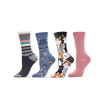 4 Pair Bundle Women's Novelty Crew Socks