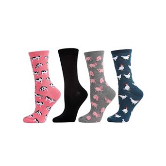 4 Pair Bundle Women's Novelty Crew Socks