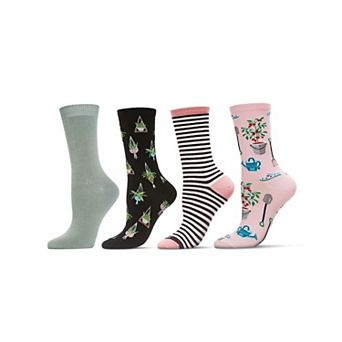 4 Pair Bundle Women's Novelty Crew Socks
