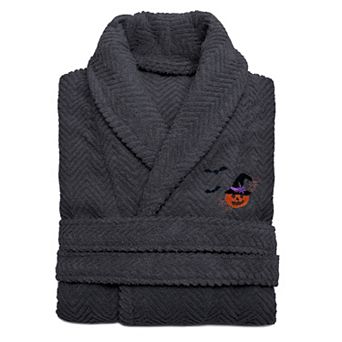 Linum Home Textiles Adult 100% Turkish Cotton Herringbone Weave Embroidered Bathrobe - Pumpkin Head