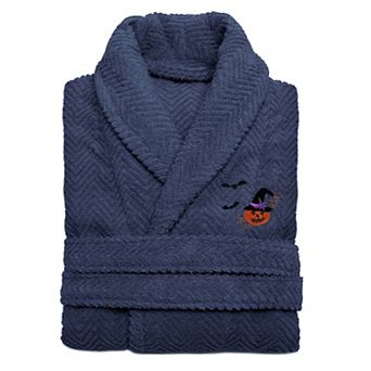 Linum Home Textiles Adult 100% Turkish Cotton Herringbone Weave Embroidered Bathrobe - Pumpkin Head