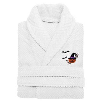 Linum Home Textiles Adult 100% Turkish Cotton Herringbone Weave Embroidered Bathrobe - Pumpkin Head