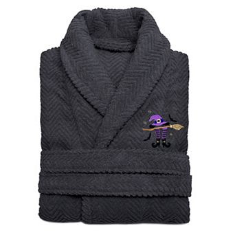 Linum Home Textiles Adult 100% Turkish Cotton Herringbone Weave Embroidered Bathrobe - Hat-Broom-Legs