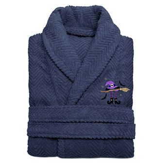 Linum Home Textiles Adult 100% Turkish Cotton Herringbone Weave Embroidered Bathrobe - Hat-Broom-Legs