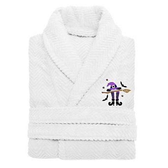 Linum Home Textiles Adult 100% Turkish Cotton Herringbone Weave Embroidered Bathrobe - Hat-Broom-Legs