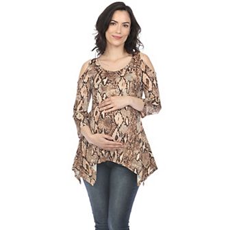Maternity Snake Print Cold Shoulder Tunic