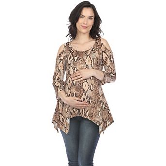 Maternity Snake Print Cold Shoulder Tunic